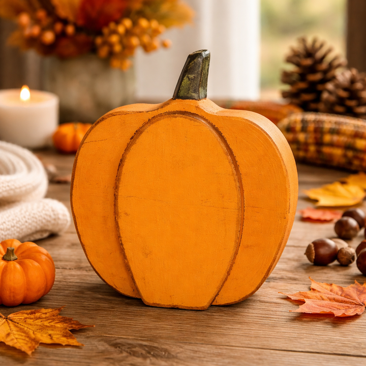Wooden Pumpkin Carving Decorative Accent for Interiors