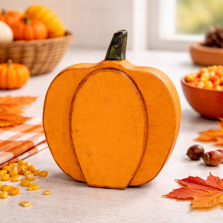 Wooden Pumpkin Carving Decorative Accent for Interiors