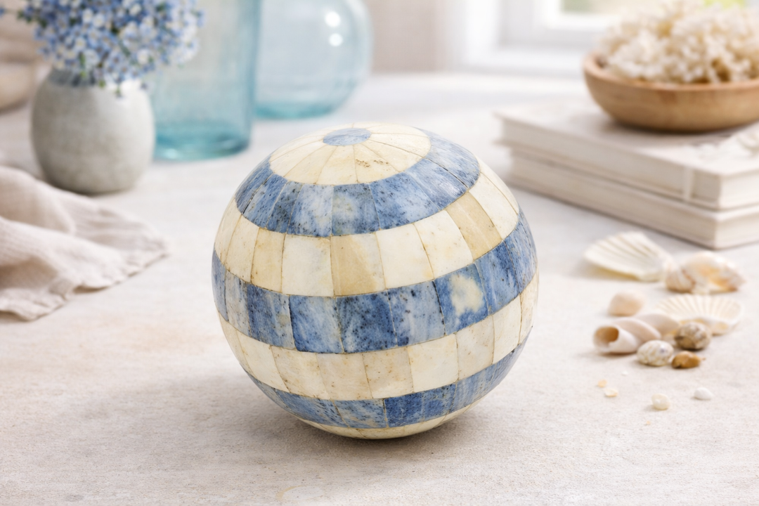Blue Resin Decorative Sphere Modern Tabletop Showpiece
