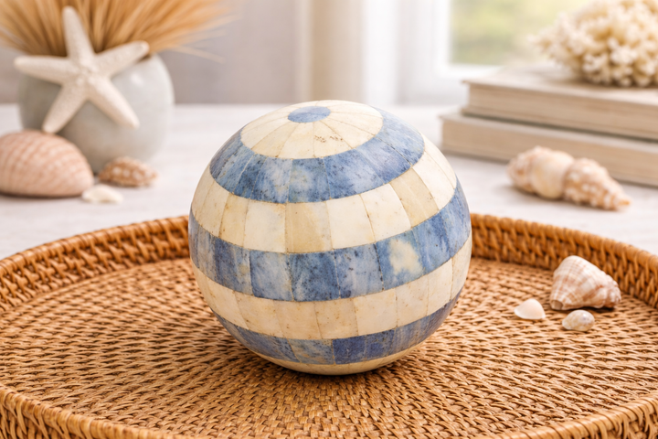 Blue Resin Decorative Sphere Modern Tabletop Showpiece