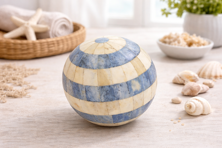 Blue Resin Decorative Sphere Modern Tabletop Showpiece