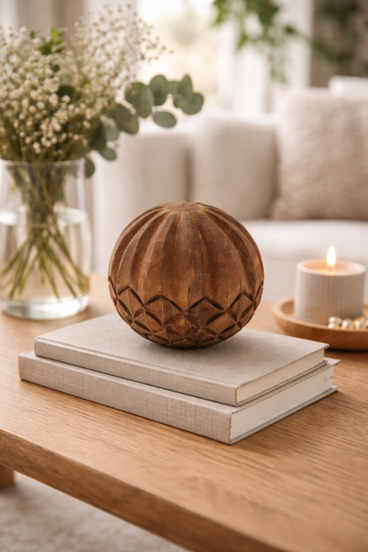 Wooden Carved Sphere Decorative Showpiece