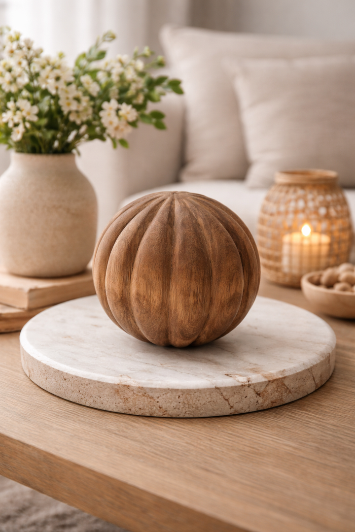 Wooden Pumpkin Design Decorative Sphere Tabletop Décor