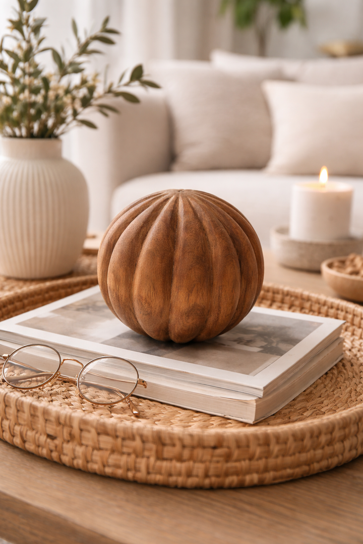 Wooden Pumpkin Design Decorative Sphere Tabletop Décor