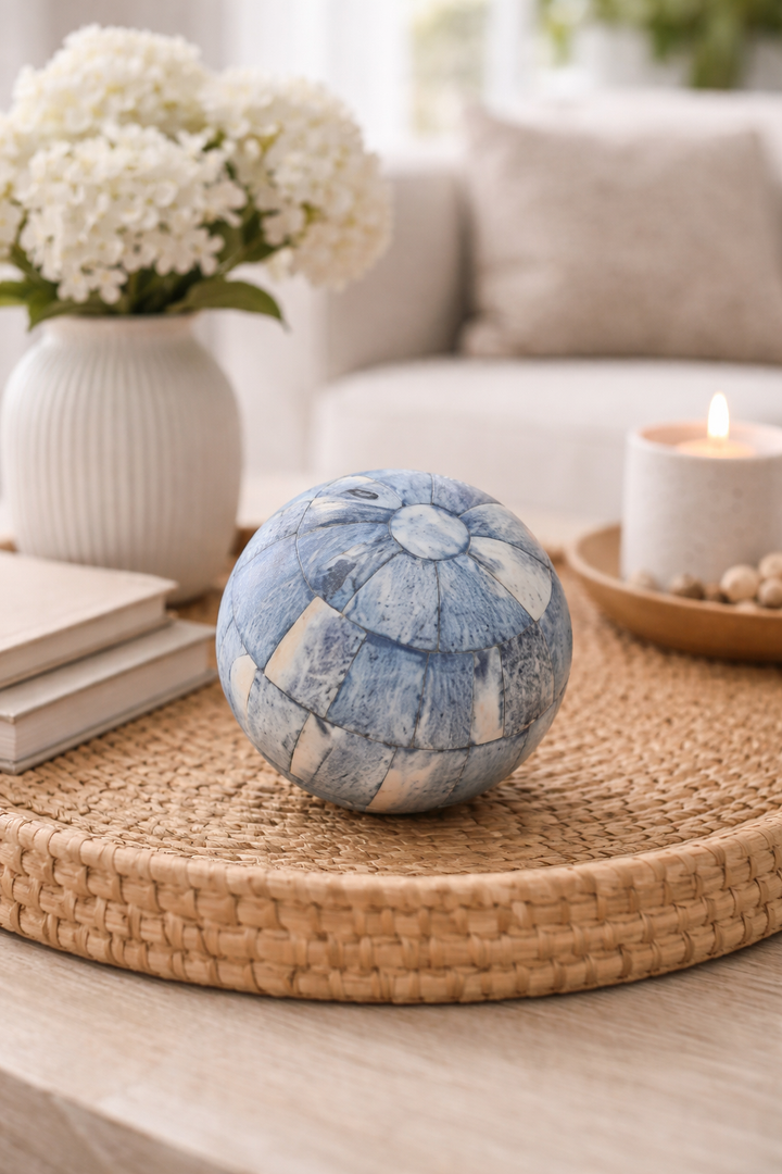 Blue Resin Decorative Sphere Modern Tabletop Showpiece