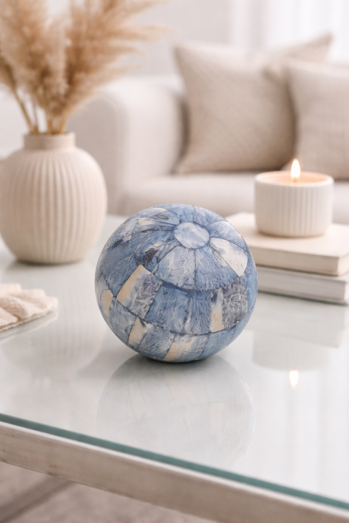 Blue Resin Decorative Sphere Modern Tabletop Showpiece