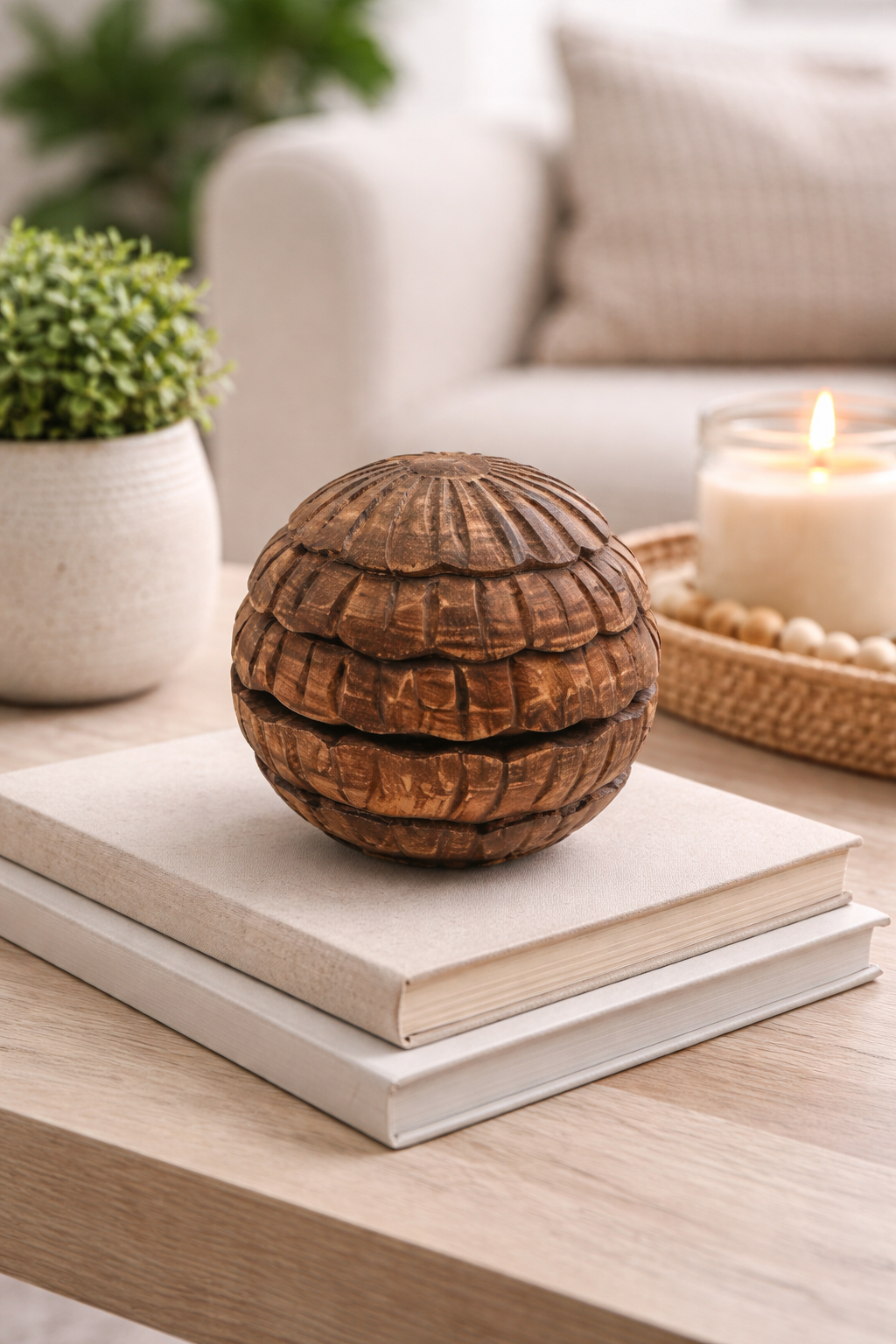 Premium Wooden Inlay Decorative Sphere Tabletop Décor