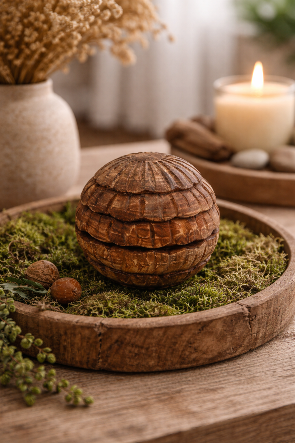 Premium Wooden Inlay Decorative Sphere Tabletop Décor