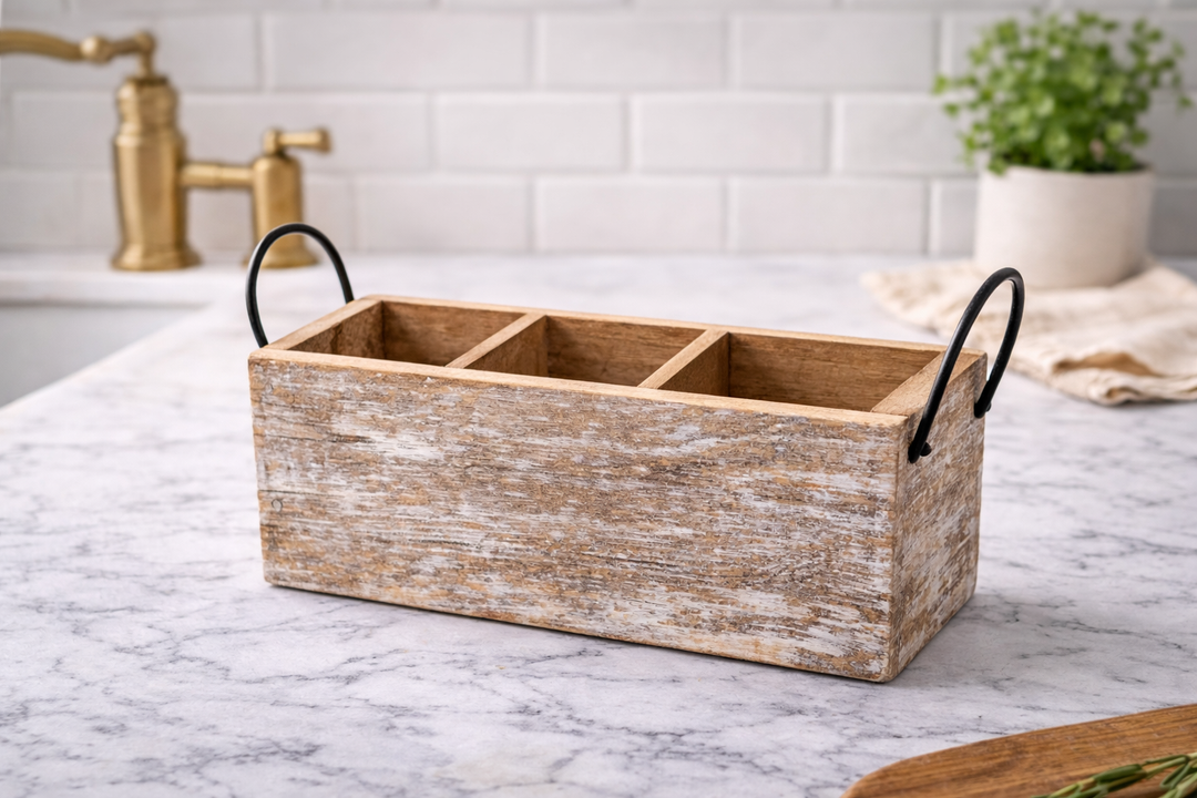 Decorative Wooden Smash Carved Cutlery Holder Home Accent