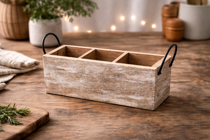 Decorative Wooden Smash Carved Cutlery Holder Home Accent