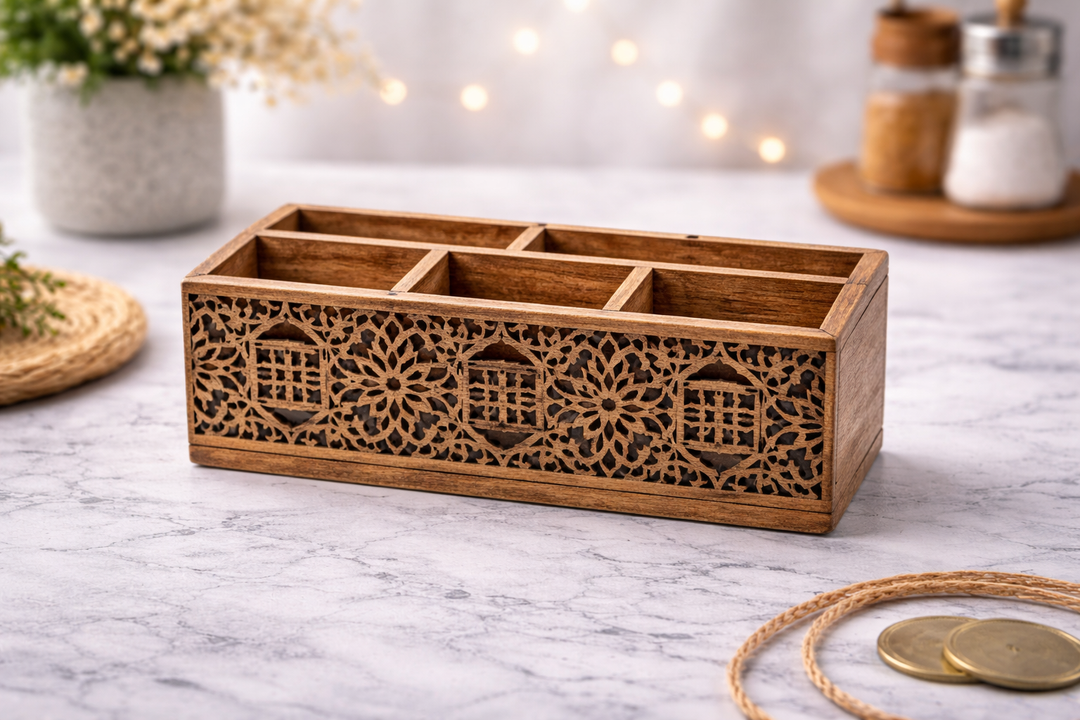 Elegant Wooden Carved Letter Rack for Office Storage