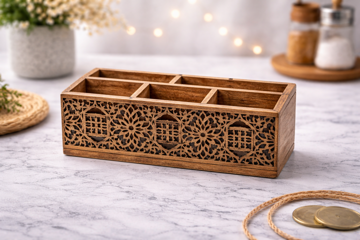 Elegant Wooden Carved Letter Rack for Office Storage