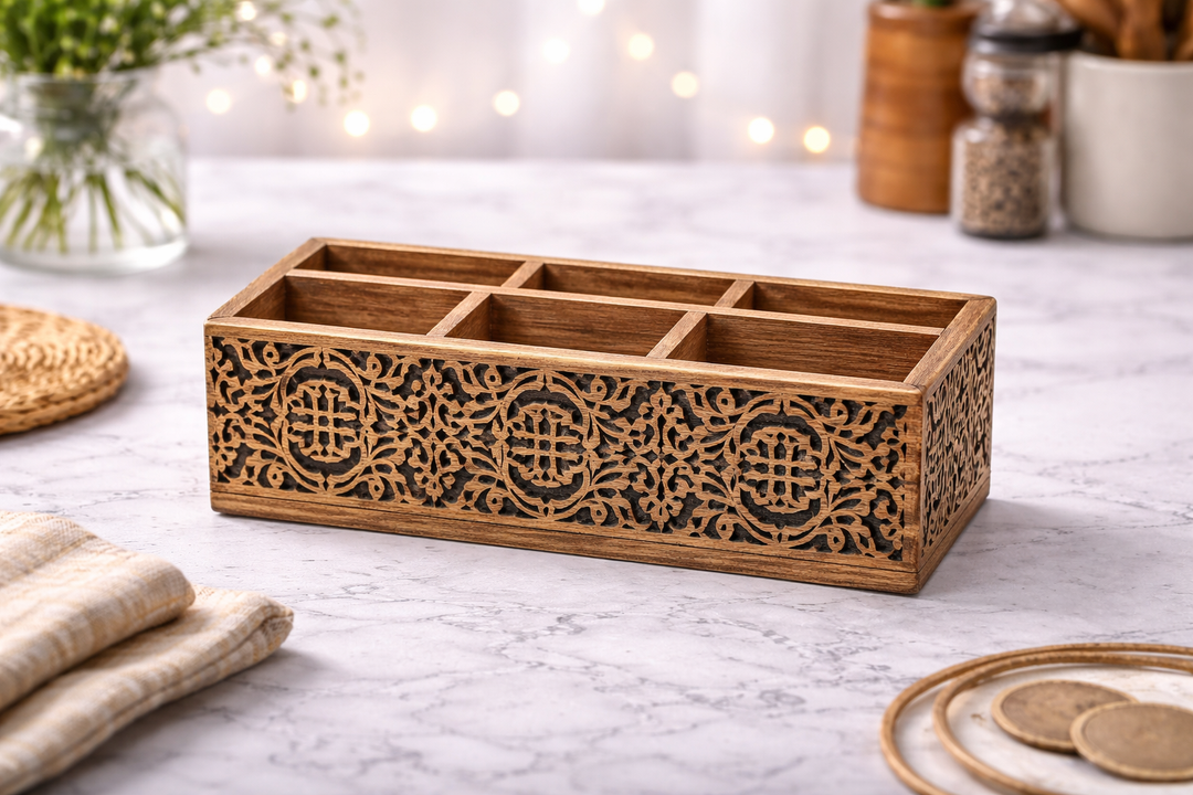 Elegant Wooden Carved Letter Rack for Office Storage