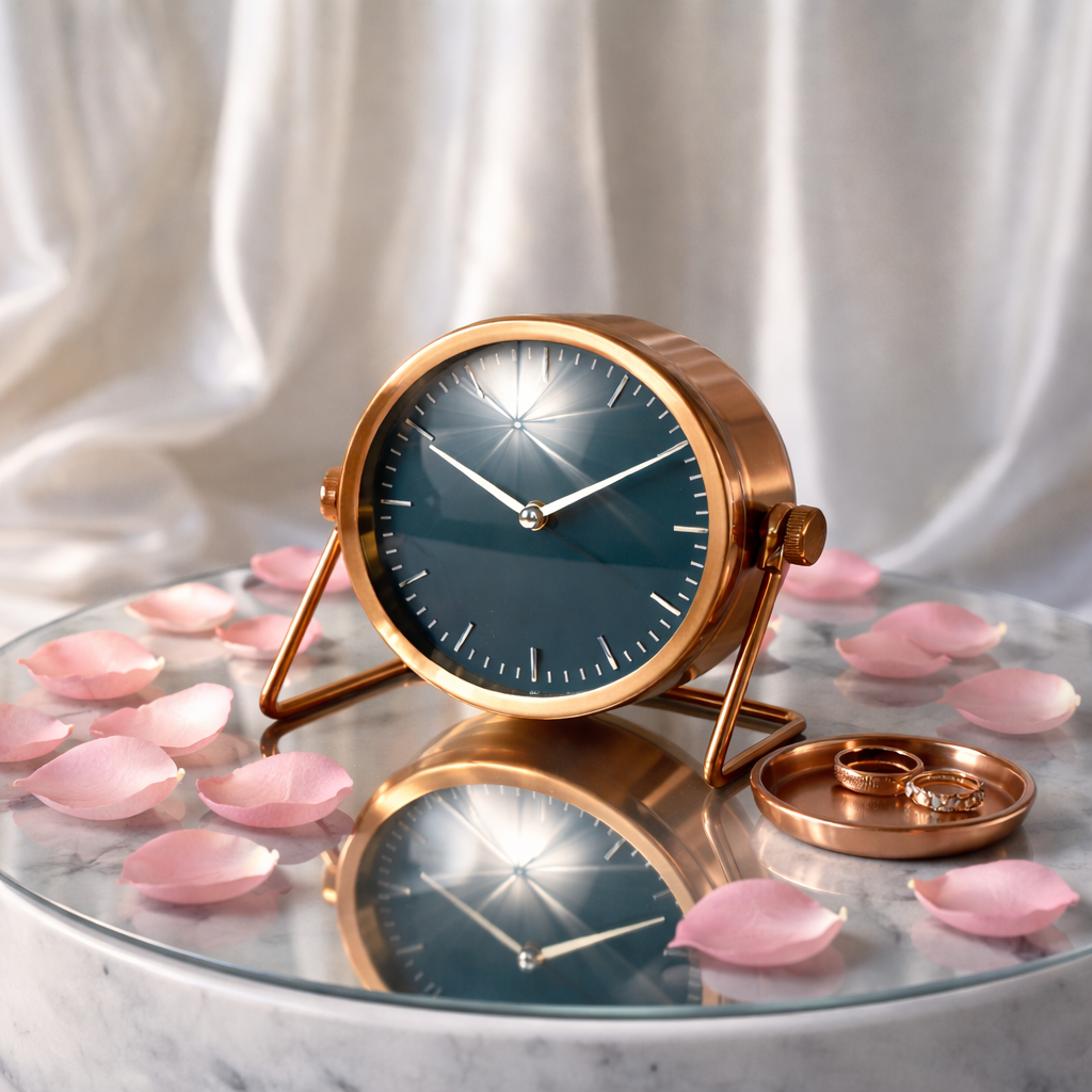 Rose Gold Table Clock – Stylish Stainless Steel Décor for Desk & Shelf