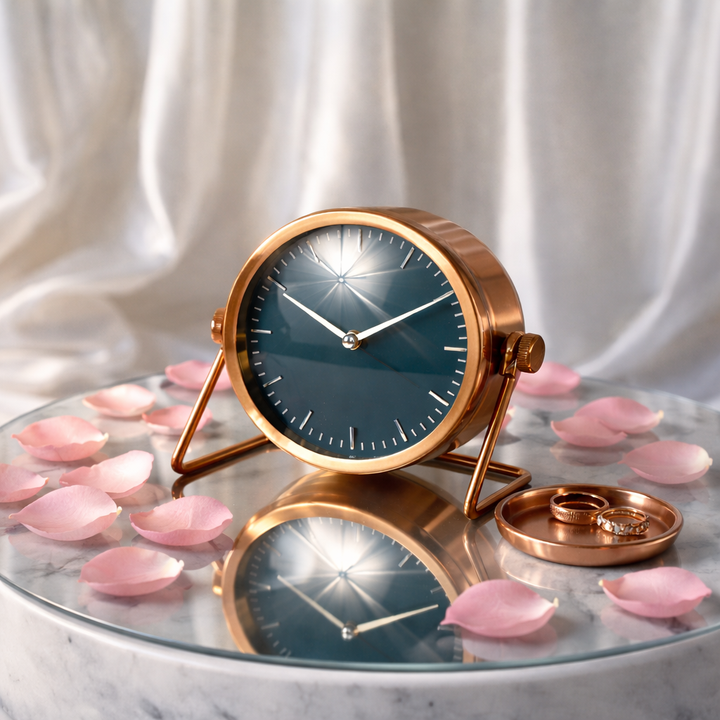 Rose Gold Table Clock – Stylish Stainless Steel Décor for Desk & Shelf