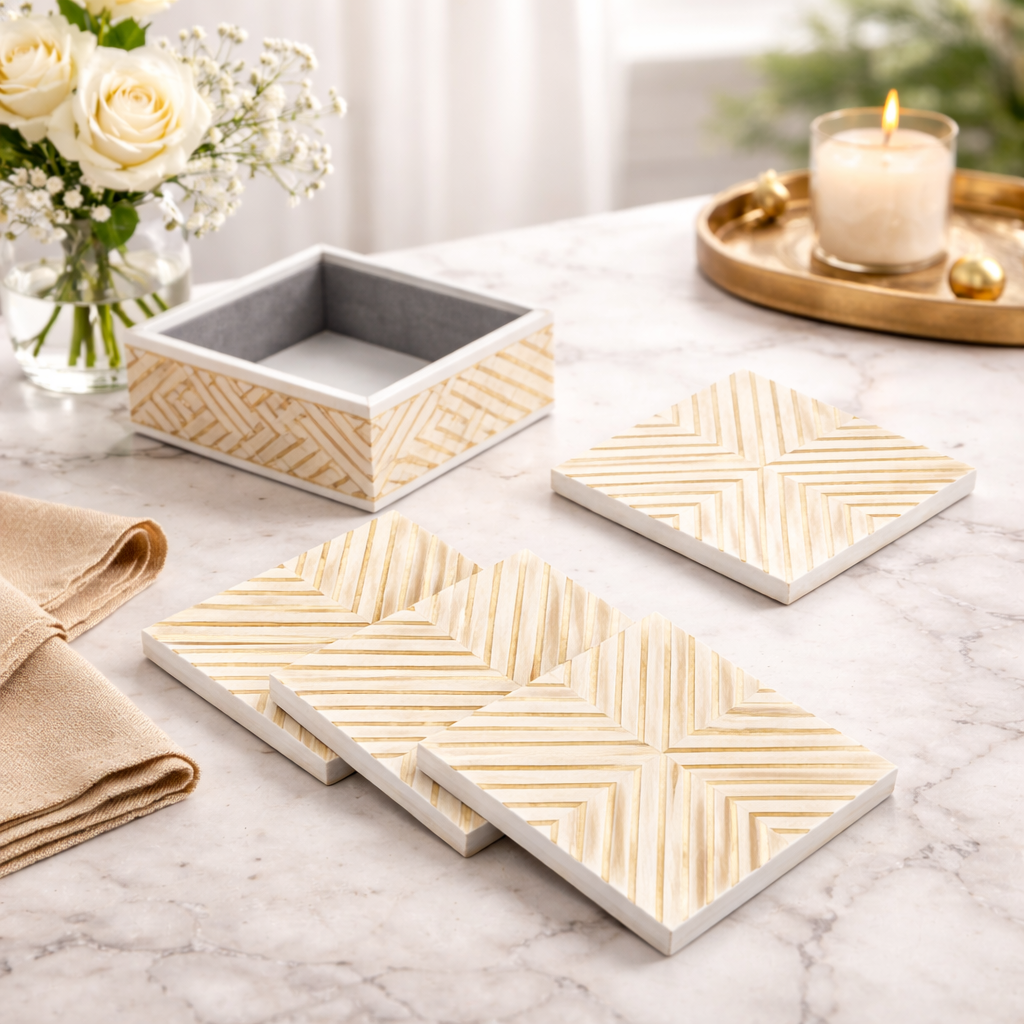 Decorative Wooden Coaster Set Cross Design for Home