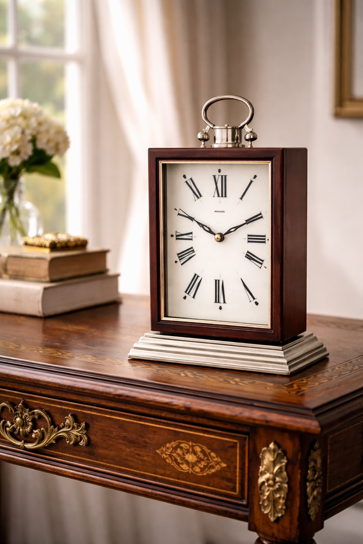 Classic Black Silver MDF Table Clock – Elegant Desk and Shelf Accent
