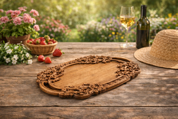Wooden Carved Platter Large Decorative Serving Tray