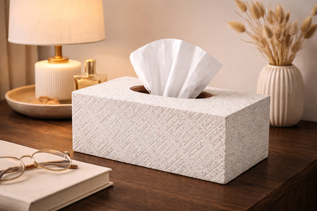 Wooden Carved Tissue Box Rectangular Tabletop Décor