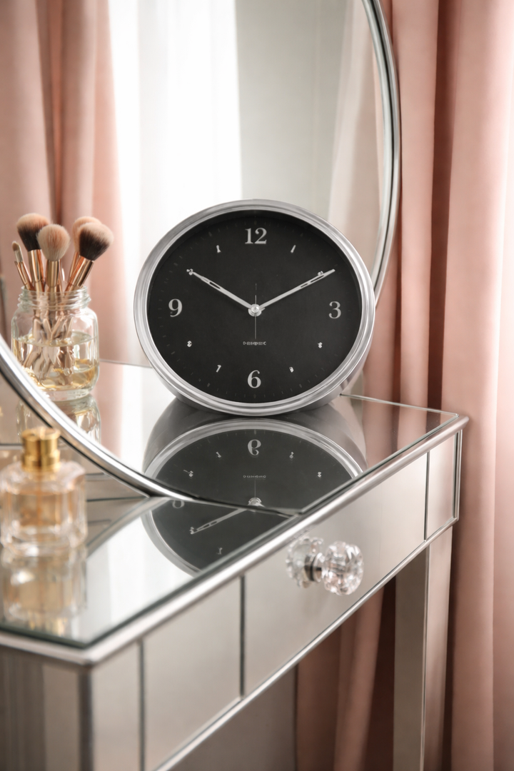 Modern Round Steel Wall Clock – Black Face, Large Wall Décor