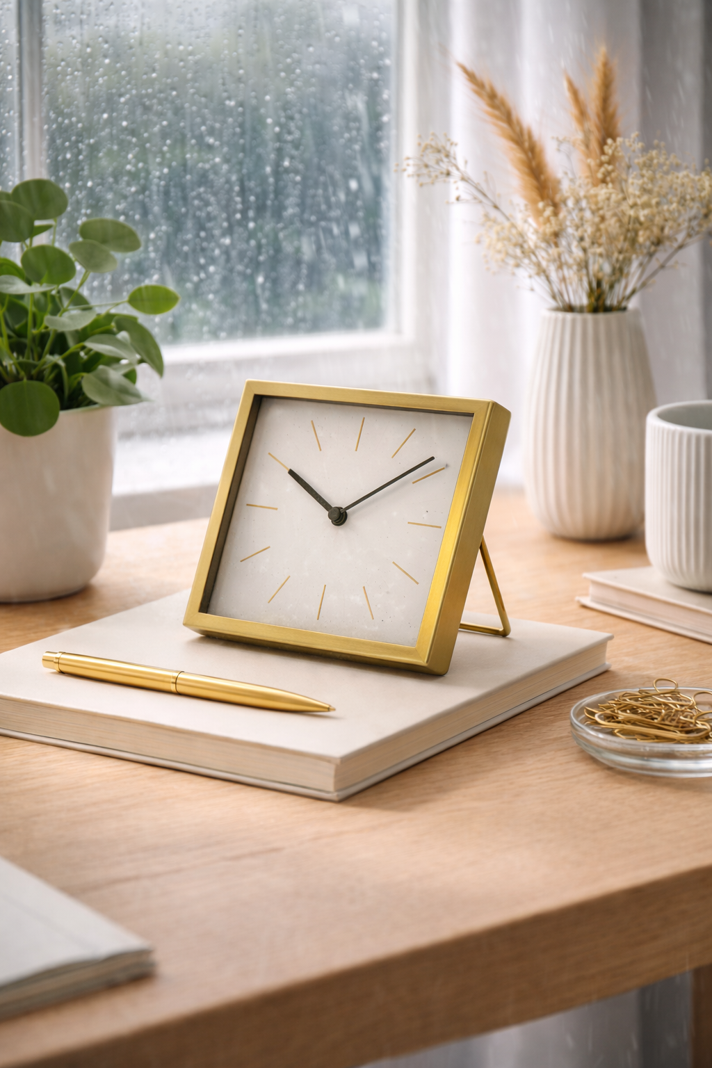 Modern Incline Stand Desk Clock – Sleek Stainless Steel Table Clock