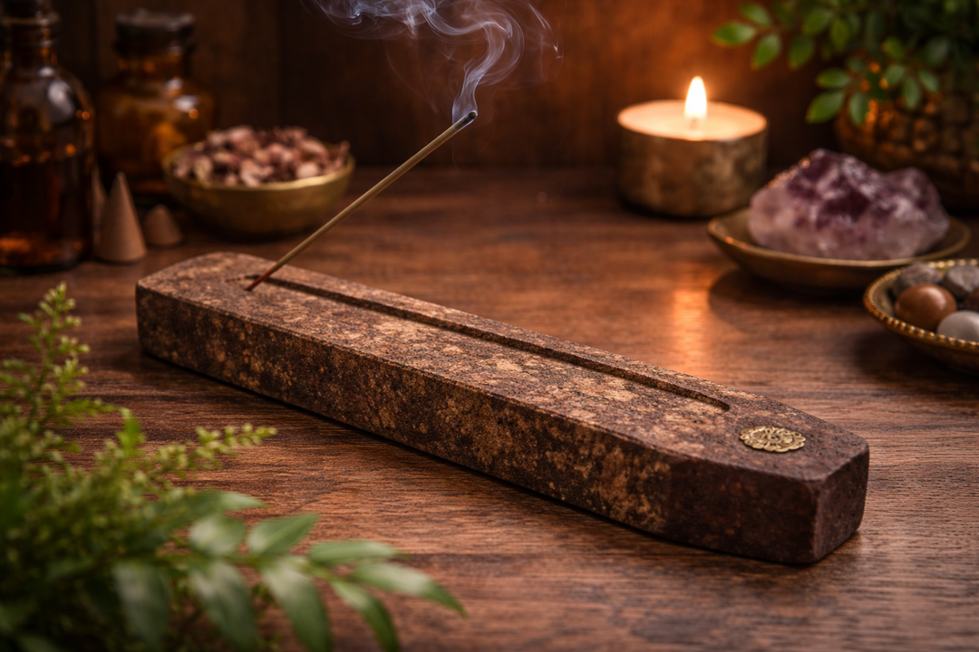 Traditional Brown Soapstone Incense Box Tabletop Decorative Piece