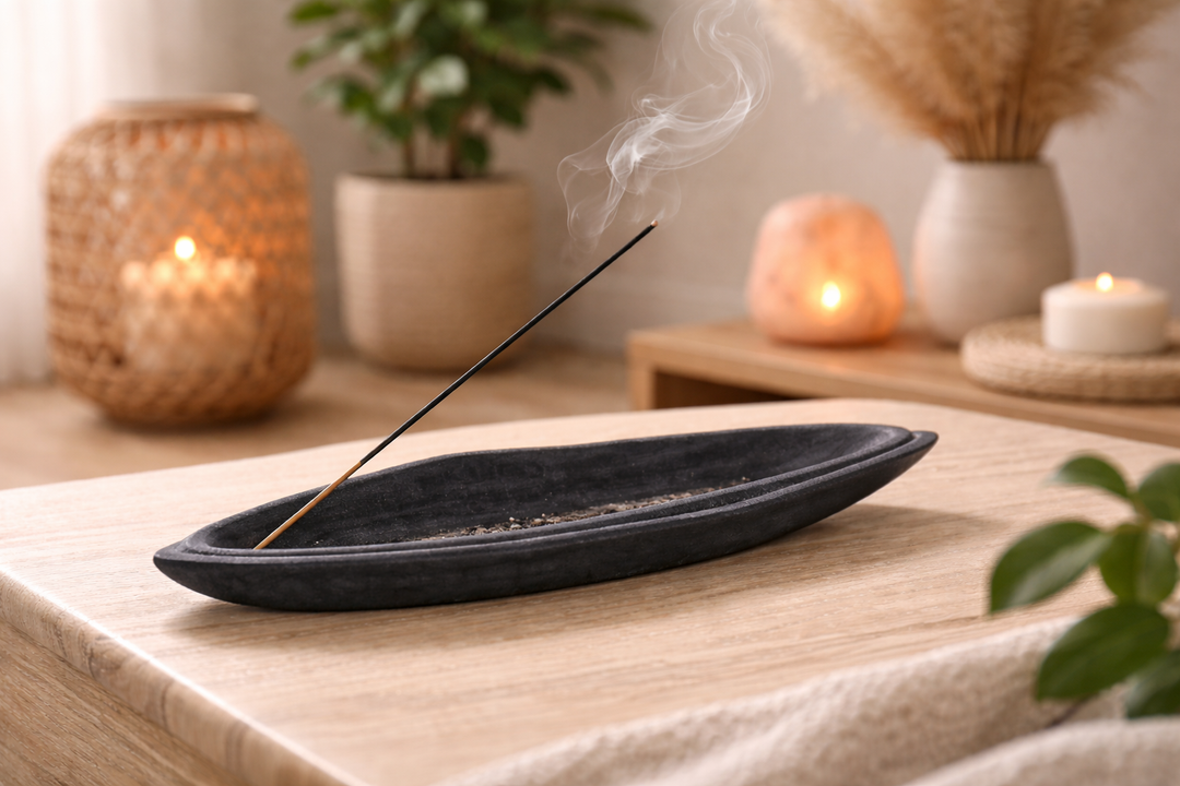 Artisan Black Soapstone Incense Catcher Decorative Tabletop