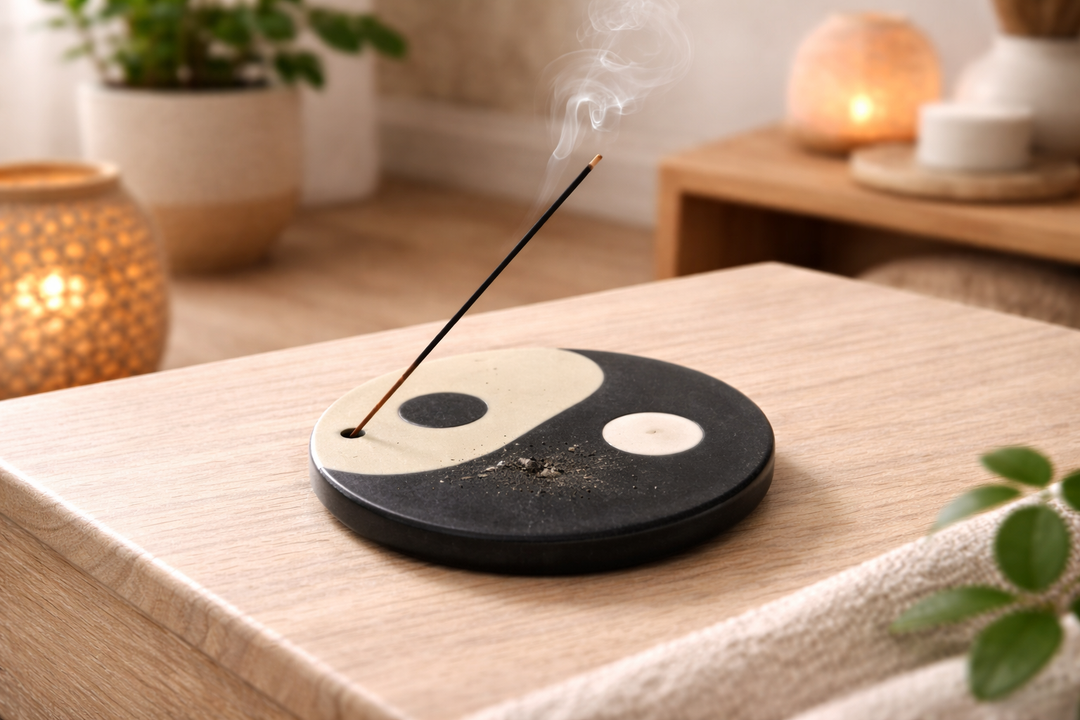 Black & White Soapstone Yin Yang Incense Plate Decorative Accent