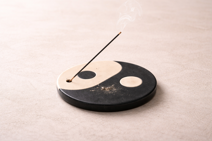 Black & White Soapstone Yin Yang Incense Plate Decorative Accent