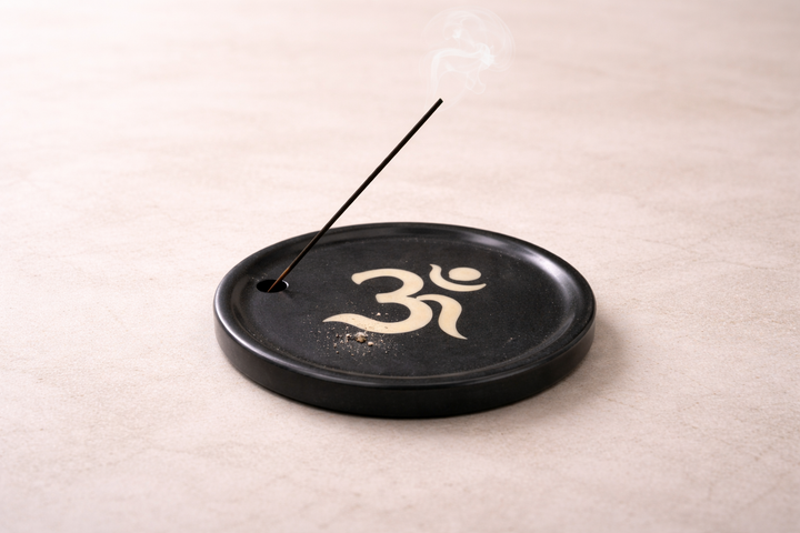 Traditional Black Soapstone Handcrafted Om Incense Plate
