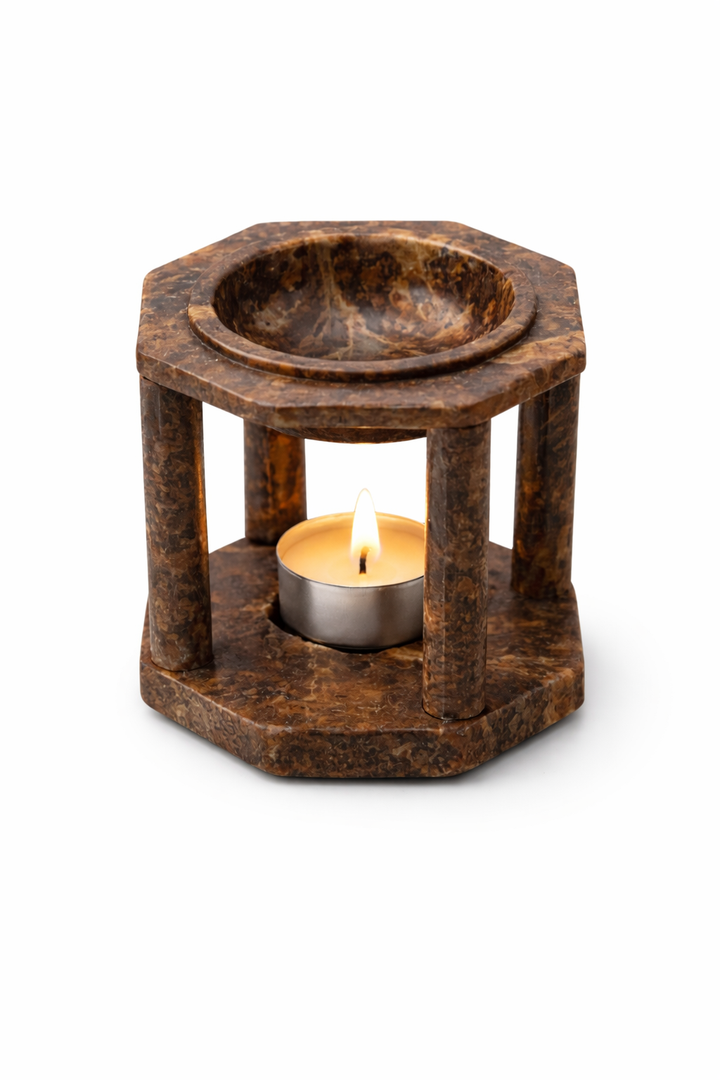 Brown Soapstone Four-Feet Oil Burner Handcrafted Decorative Accent