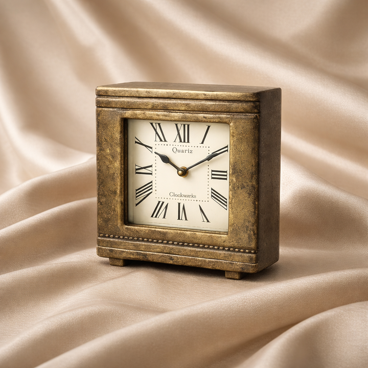 Aluminum Table Clock with Antique Finish – Stylish Gift & Home Accent