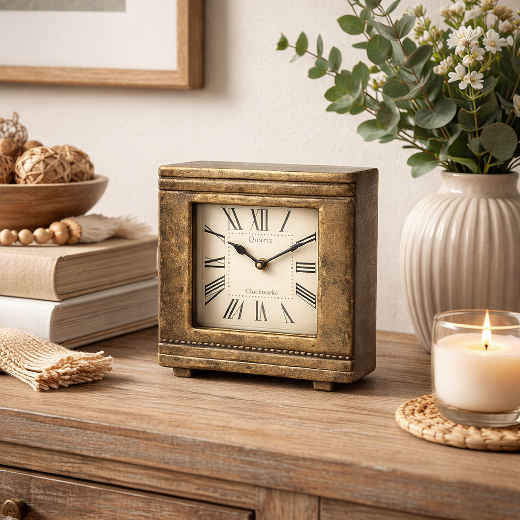 Aluminum Table Clock with Antique Finish – Stylish Gift & Home Accent