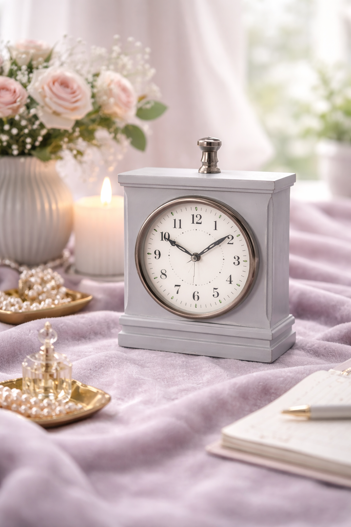 Antique Grey Steel Table Clock – Elegant Gift & Contemporary Accent