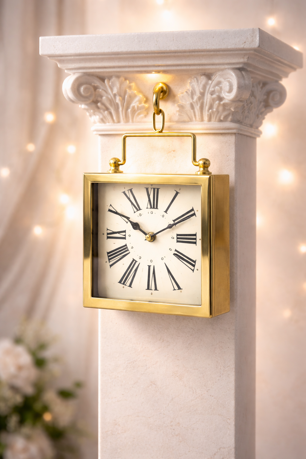 Golden Roman Steel Table Clock – Stylish Office & Bedside Décor