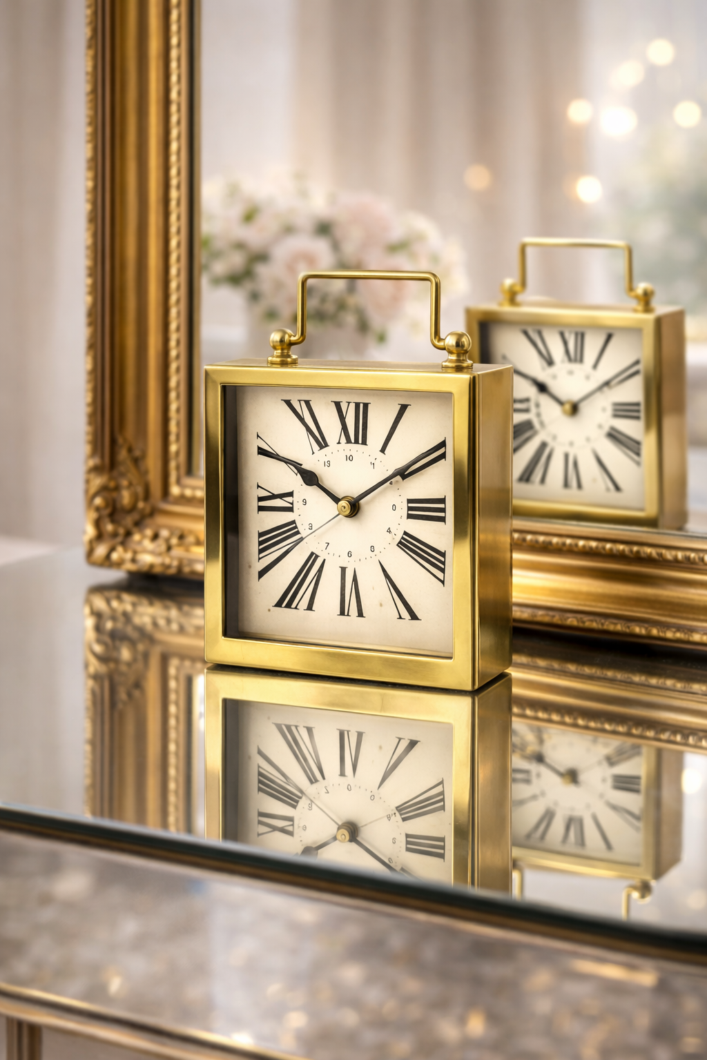 Golden Roman Steel Table Clock – Stylish Office & Bedside Décor