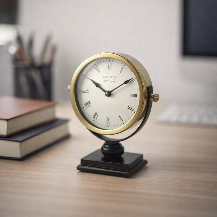 Black Stand Round Table Clock – Stylish Home, Office & Gift Décor