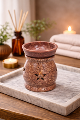 Artisan Light Brown Soapstone Oil Burner with Star Motif Tabletop
