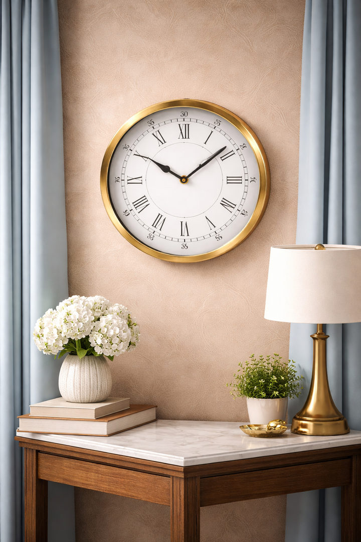 Golden Roman Wall Clock – Elegant Timepiece for Home & Corporate Spaces