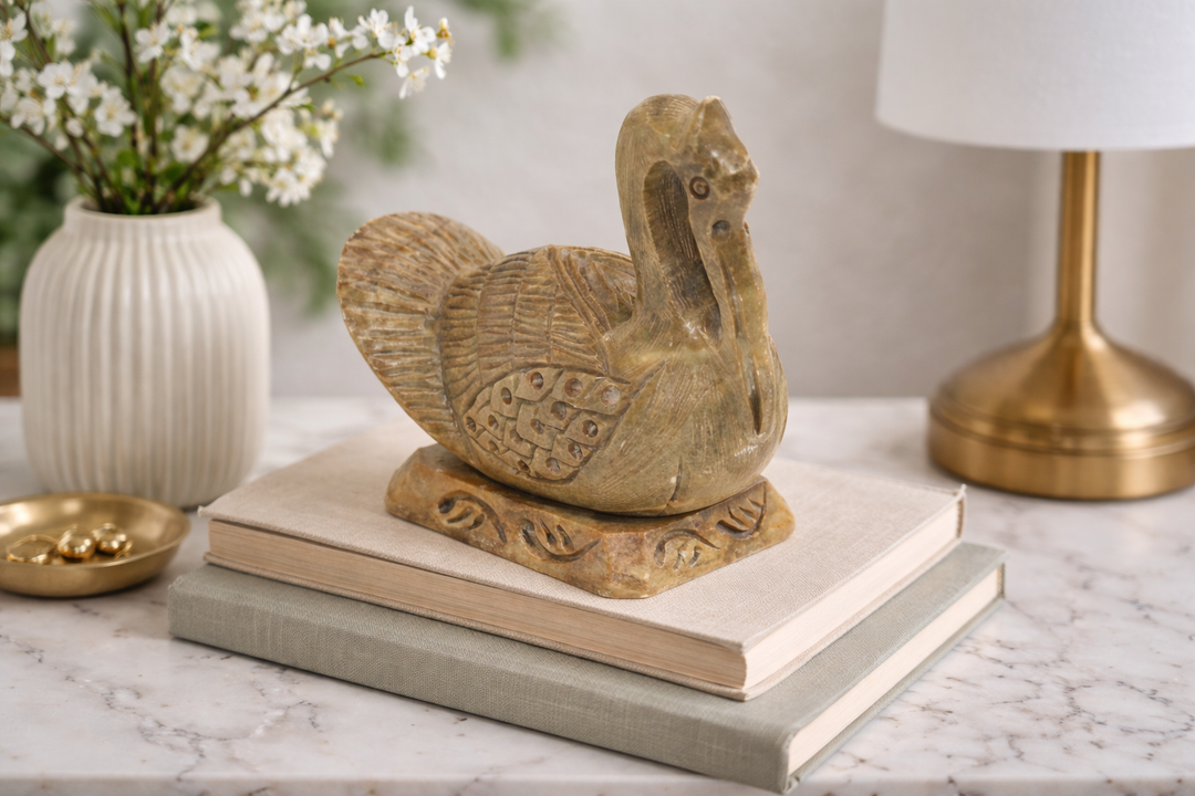 Traditional Brown Soapstone Swan Hand Carving Decorative Showpiece