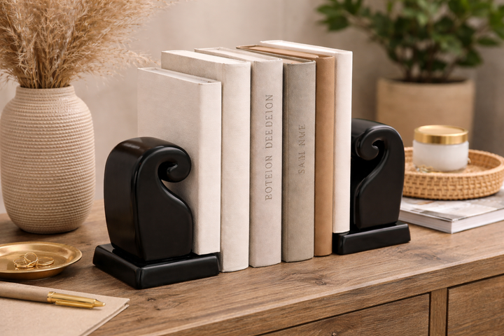 Artisan Hand Carved Black Soapstone Elephant Bookends Tabletop Décor