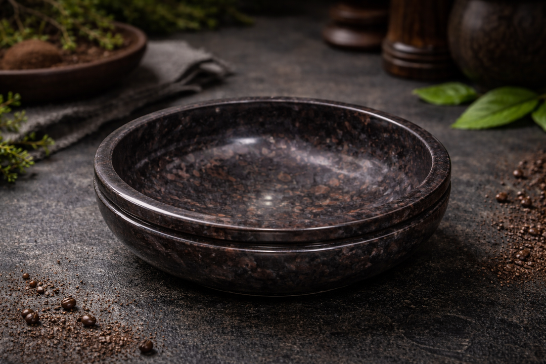 Decorative Brown Soapstone Handcrafted Edge Carving Bowl