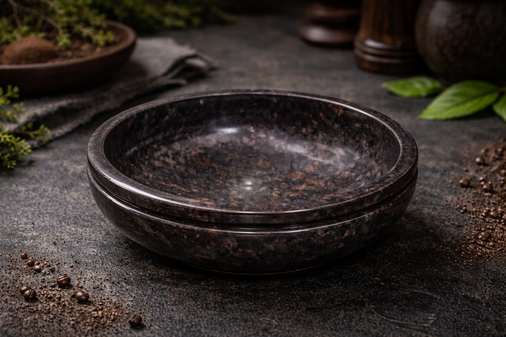 Decorative Brown Soapstone Handcrafted Edge Carving Bowl