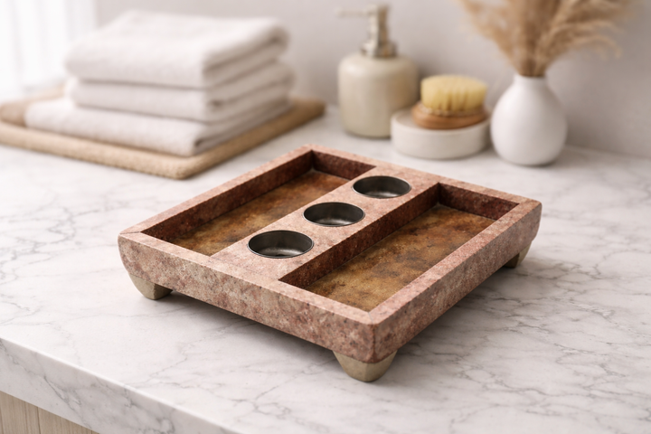 Beige Soapstone Unique Design Candle Holder Decorative Accent