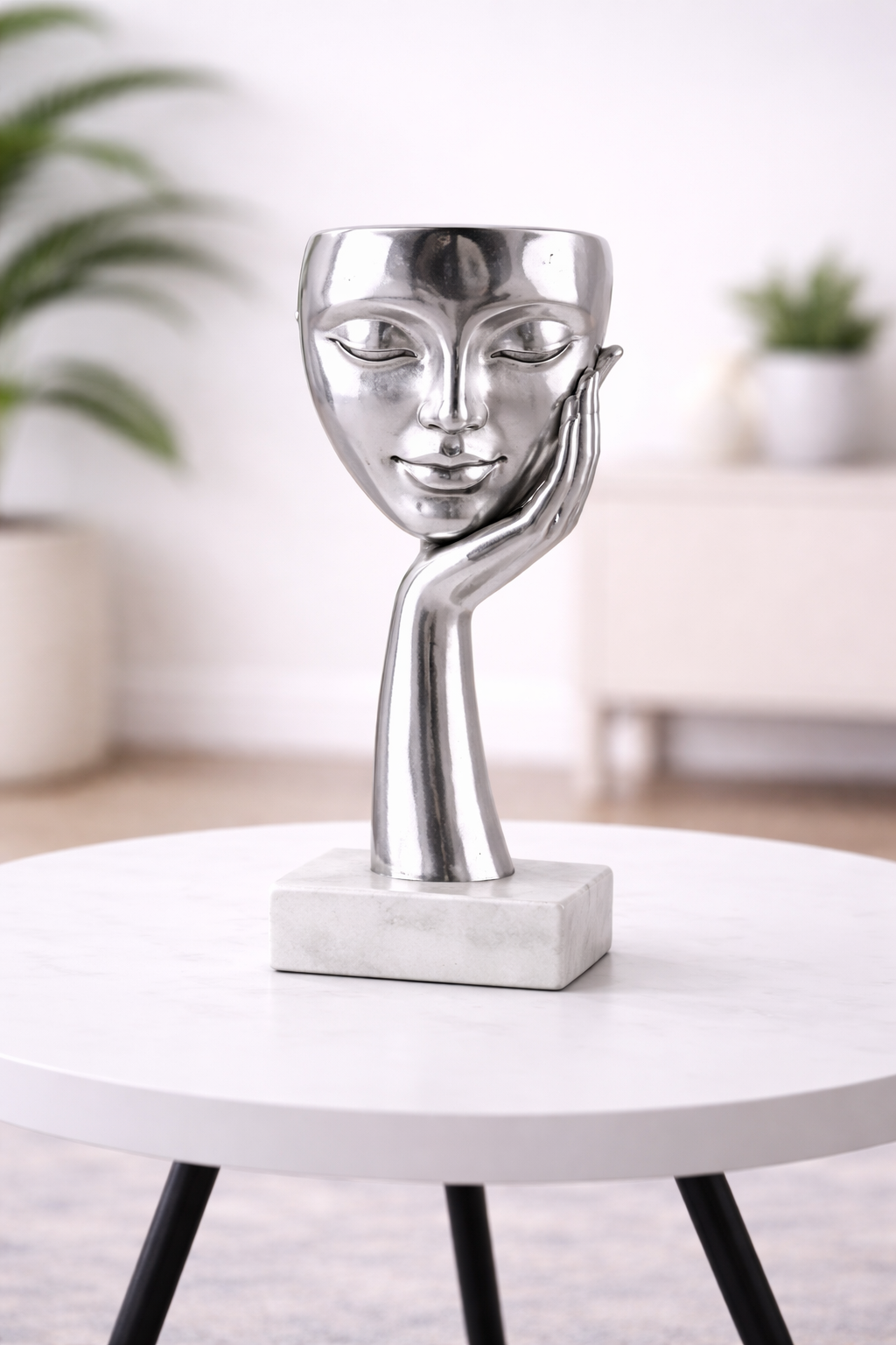 Luxury Silver Aluminium Deep Think Face Sculpture Tabletop Décor