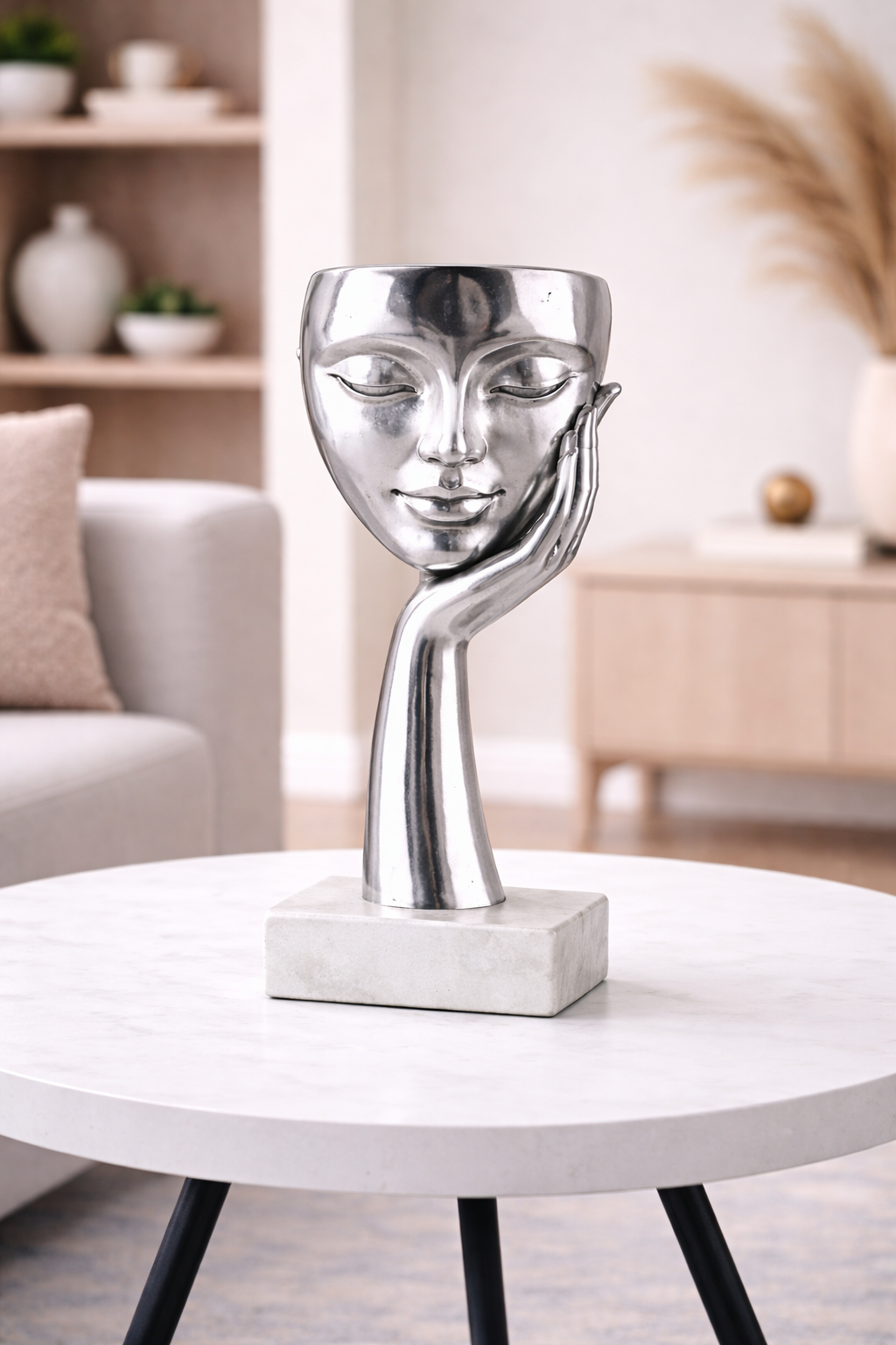 Luxury Silver Aluminium Deep Think Face Sculpture Tabletop Décor