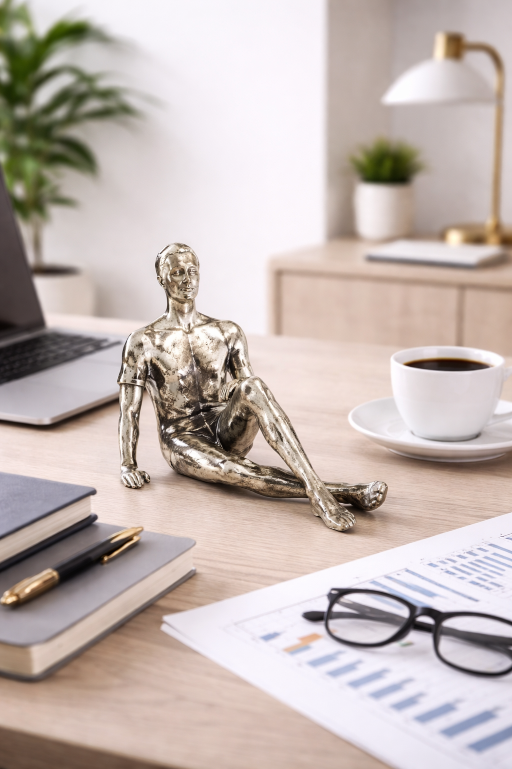 Modern Abstract Sitting Man Silver Aluminium Decorative Sculpture