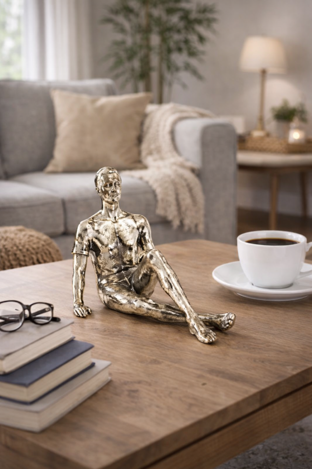 Modern Abstract Sitting Man Silver Aluminium Decorative Sculpture