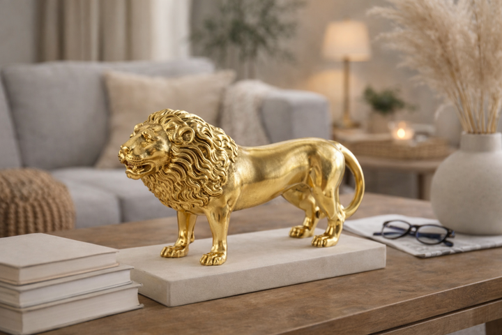 Artistic Aluminium Lion Sculpture for Modern Tabletop Decoration