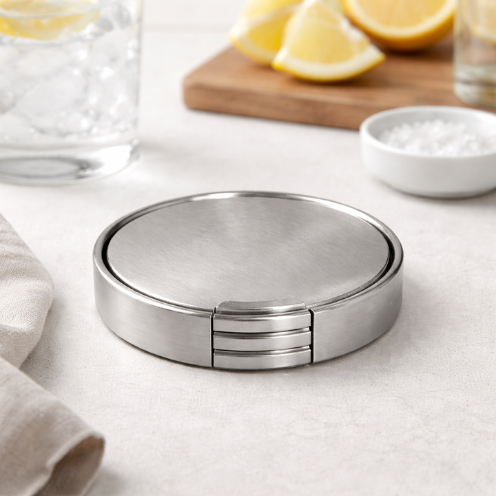 Stylish Coaster Set | Premium Stainless-steel Finish | Table Protection | 4-Inch Diameter